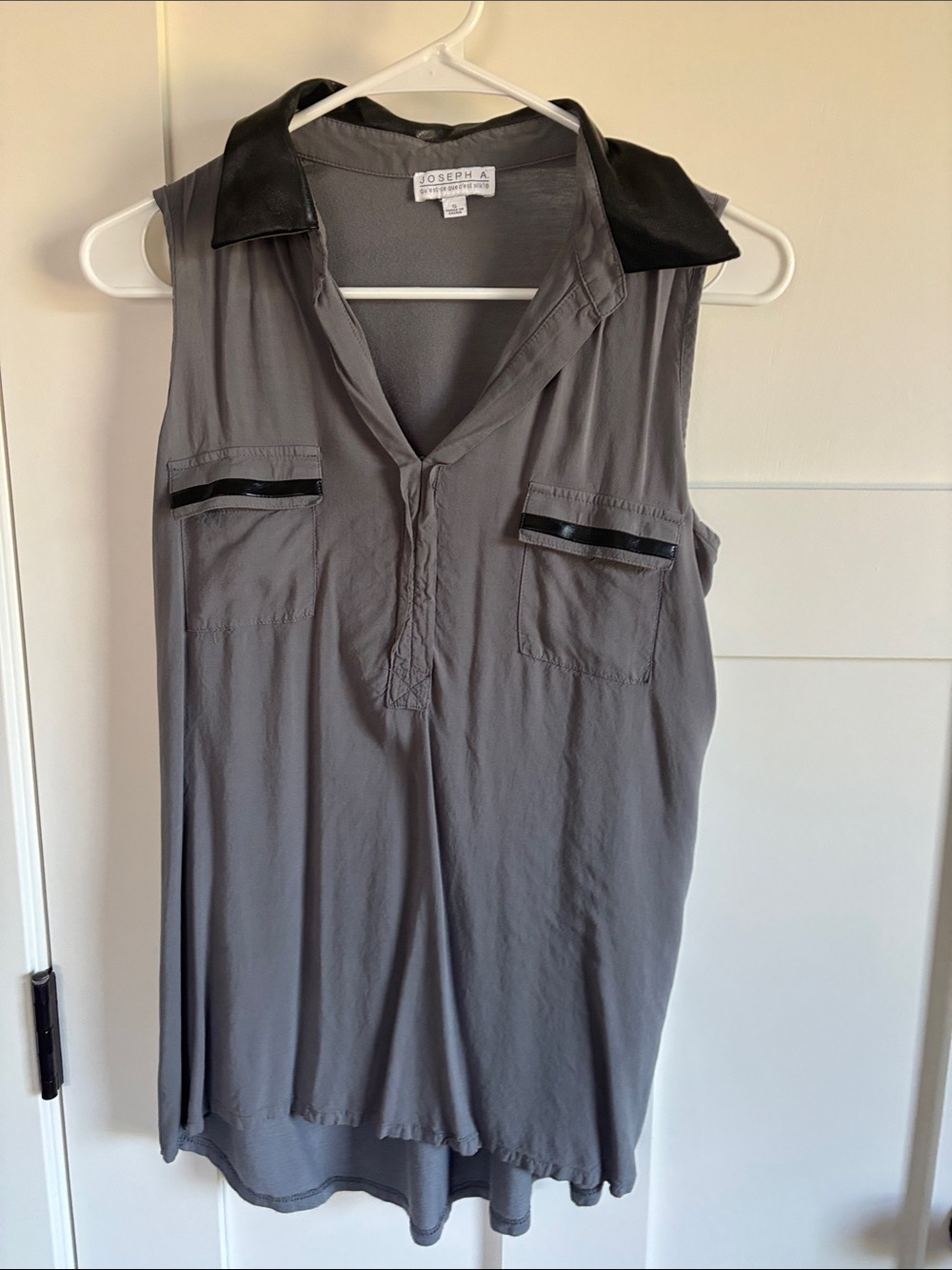 Joseph Gray Sleeveless Collared Camisole with Black Trim